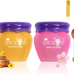 2PCS Lip Mask Overnight, Honey&Sakura Day and Night Repair Sleeping Lip Balm, Fade Lip Lines Bee Balm, Hydrating &Prevention Dry and Crack Lip Scrubs Exfoliator