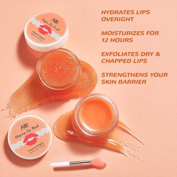 ANAI RUI Lip Balm Mask & Lip Scrub Set, Lip Care Kit, Overnight Lip Treatment with Lip Sleeping Mask & Sugar Lip Exfoliator Scrub, Lip Moisturizer for Dry, Chapped, Dark Lips, Reduce Fine Lines, Peach - Image 2