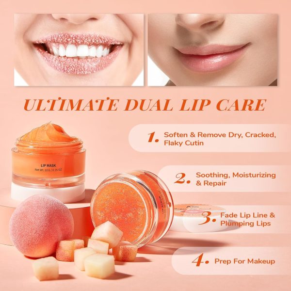ANAI RUI Lip Balm Mask & Lip Scrub Set, Lip Care Kit, Overnight Lip Treatment with Lip Sleeping Mask & Sugar Lip Exfoliator Scrub, Lip Moisturizer for Dry, Chapped, Dark Lips, Reduce Fine Lines, Peach - Image 3