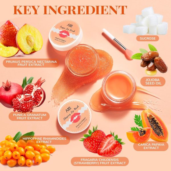 ANAI RUI Lip Balm Mask & Lip Scrub Set, Lip Care Kit, Overnight Lip Treatment with Lip Sleeping Mask & Sugar Lip Exfoliator Scrub, Lip Moisturizer for Dry, Chapped, Dark Lips, Reduce Fine Lines, Peach - Image 4