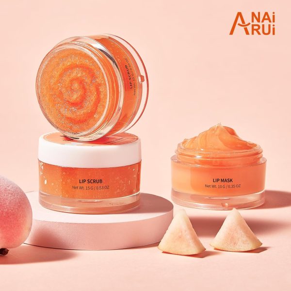ANAI RUI Lip Balm Mask & Lip Scrub Set, Lip Care Kit, Overnight Lip Treatment with Lip Sleeping Mask & Sugar Lip Exfoliator Scrub, Lip Moisturizer for Dry, Chapped, Dark Lips, Reduce Fine Lines, Peach - Image 8