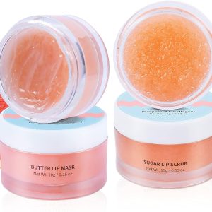 ANAIRUI Lip Mask Set, Lip Exfoliator Scrub & Moisturizer,Grapefruit Lip Care Kits With Lip Sleeping Mask & Sugar Lip Scrub, Lip Overnight Plumper Set for Dry, Chapped Lips