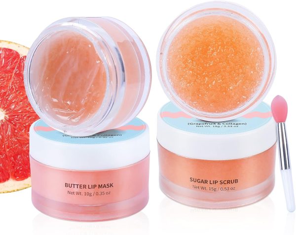 ANAIRUI Lip Mask Set, Lip Exfoliator Scrub & Moisturizer,Grapefruit Lip Care Kits With Lip Sleeping Mask & Sugar Lip Scrub, Lip Overnight Plumper Set for Dry, Chapped Lips
