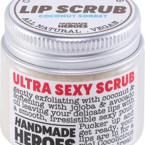 Handmade Heroes 100% Natural Lip Scrub, Vegan Conditioning Coconut Exfoliator - Gentle Exfoliant, Sugar Polish and Scrubber for Chapped Dry Lips, 1oz (Coconut Sorbet)