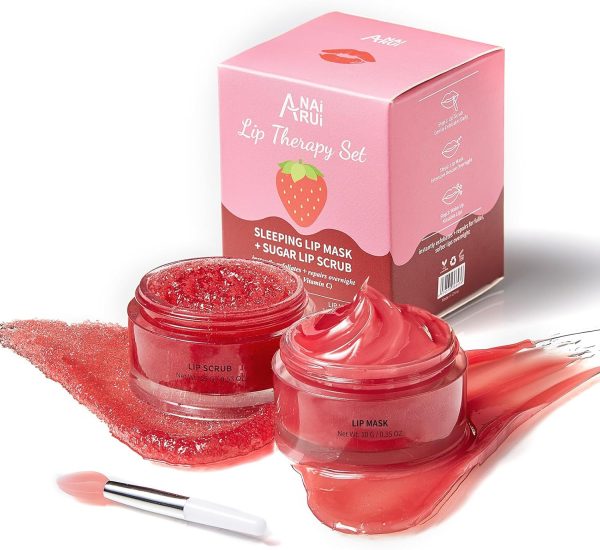 Lip Balm & Moisturizer Set, Lip Sleeping Mask & Lip Scrub- Overnight Treatment Lip Care Products | Moisturize & Nourish, Cracked Dry Lips, Intense Hydration with Vitamin C